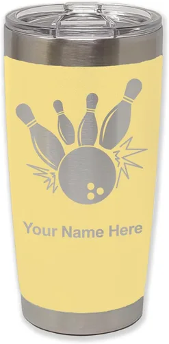 Miniatura 16 de LaserGram Vaso aislado al vacío de 20 onzas, bola de boliche y alfileres, grabado personalizado incluido (negro)