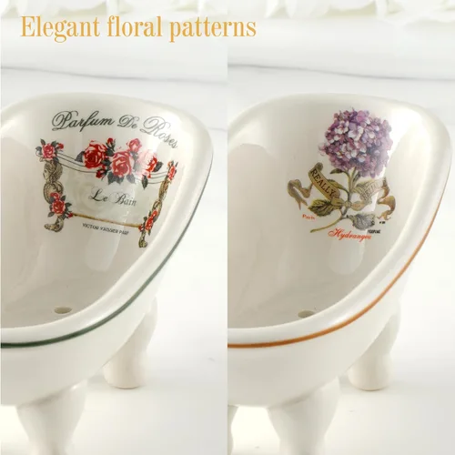 Miniatura 4 de Jabonera de baño de cerámica retro para ducha, 2 piezas, mini bañera de porcelana de 5.6 pulgadas, soporte de jabón autodrenante para decoración
