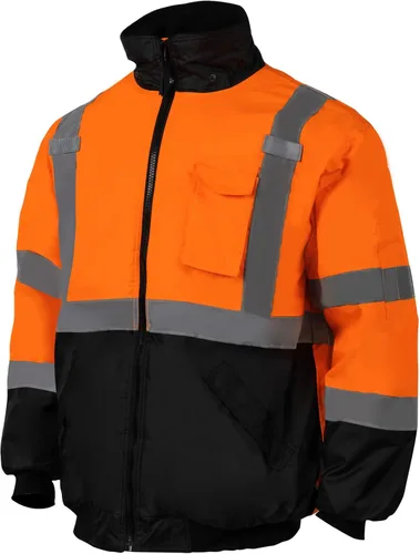 Miniatura 8 de VENDACE Chaquetas de seguridad reflectantes de alta visibilidad para hombres Forro polar de invierno ANSI Clase 1 Chaqueta bomber con capucha Hi Vis