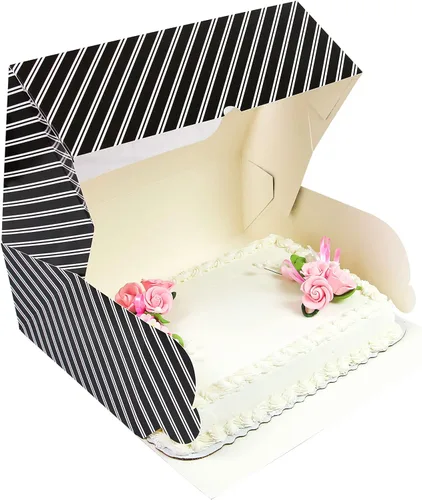 Miniatura 4 de Global Sugar Art Caja para pastel de 10 hojas con ventana, resistente, autoemergente (14 x 10 x 4 pulgadas, rayas blancas y negras)