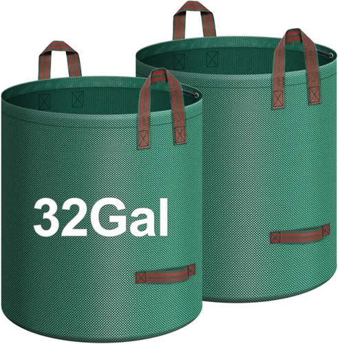 Paquete de 2 bolsas de hojas de 32 galones, bolsas de basura reutilizables para patio, bolsas de césped resistentes para hojas de jardín y