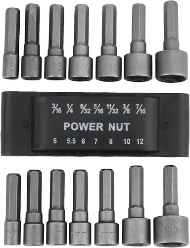 Rongon Juego de 14 brocas para destornillador de tuerca eléctrica, tornillo de rosca métrica de acero, adaptador de brocas hexagonales de 1/4