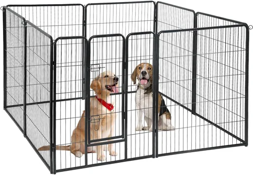 Corralito para perros para interiores, corralito de juego para cachorros para interiores y exteriores, valla de metal de 8 paneles con puertas,