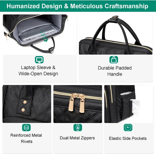 Miniatura 6 de Mochila de almuerzo, mochila para laptop de 15.6 pulgadas para mujeres, enfermeras, profesores, mochila de trabajo con lonchera aislada, Negro