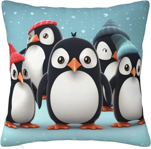 Miniatura 9 de Fundas de almohada decorativas rústicas con bonitos pingüinos de 18 x 18 pulgadas, funda de almohada suave cuadrada para decoración de sofá