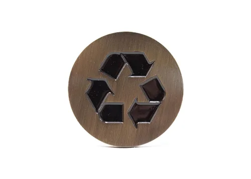 Logotipo de reciclaje, emblema, medallón, cocina, oficina, parte delantera del gabinete, 1.5 pulgadas, acero inoxidable, latón, negro mate (relleno