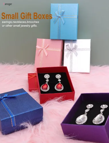 Miniatura 3 de Paquete de 12 cajas de regalo de cartón para joyas, cajas de regalo vacías con tapas y lazos de cinta para exhibir aretes, collares, anillos