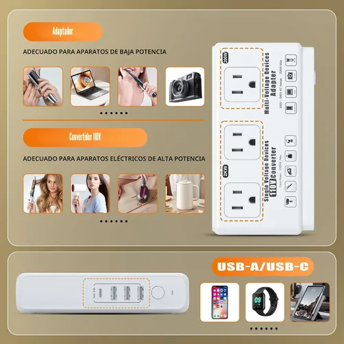Miniatura 7 de Convertidor de voltaje de viaje de 220 V a 110 v: Convertidor de voltaje universal internacional Transformador de enchufe de regleta de alimentación