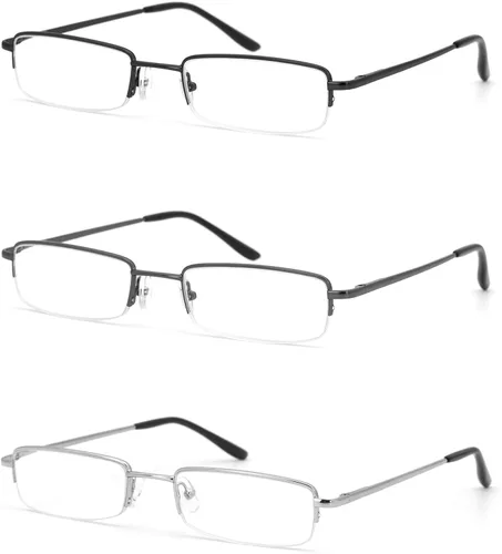 Miniatura 2 de HIGHLIKE Paquete de 2 o 3 lentes de lectura con bloqueo de luz azul con estuches rígidos, lentes de lectura con bisagra de resorte semicarmazón C02