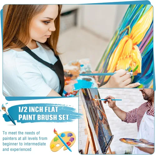Miniatura 5 de Zonon 20 pinceles planos de pintura acrílica, accesorios de manualidades, premios de aula, regalos pequeños, pinceles de pintura de acuarela, a Azul