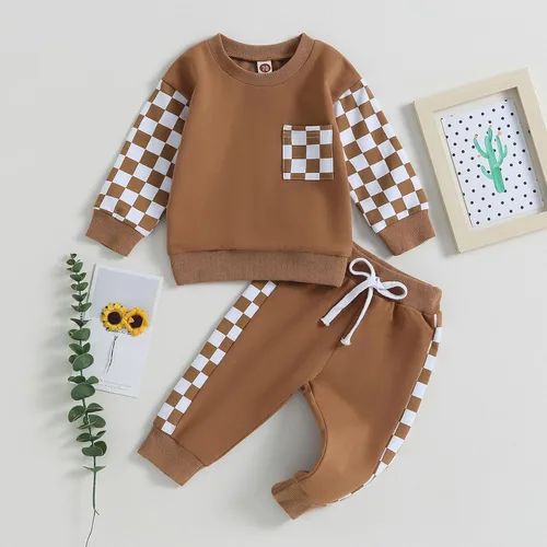 Miniatura 141 de Ropa de bebé niño 3 6 9 12 18 24M 3T Conjunto de pantalones con capucha patchwork sudadera con capucha pantalones de rayas traje de otoño invierno