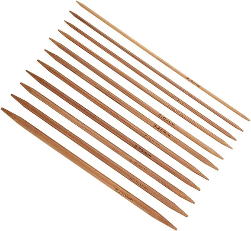 Miniatura 7 de Juego de agujas de tejer de bambú, 11 tamaños, 55 agujas de tejer de doble punta, agujas largas de madera para suéteres, calcetines, chal y bufanda