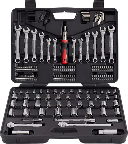 Miniatura 9 de MECHMAX Juego de herramientas mecánicas de 121 piezas, juego de llaves métricas y estándar de 1/4 y 3/8 pulgadas, para general, hogar, automóvil