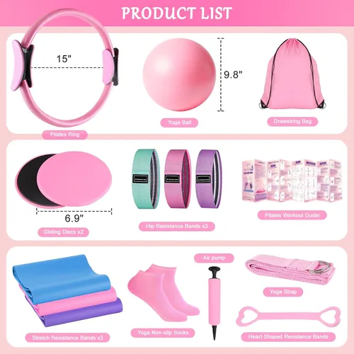 Miniatura 7 de Kit de pilates para mujer, juego de anillos de pilates, kit de equipo de pilates para mujeres entrenamientos en casa, kit esencial de pilates