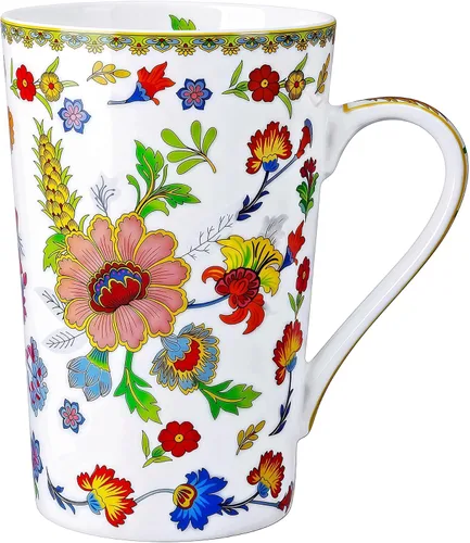 Miniatura 12 de Taza de café de porcelana de hueso, taza de café alta, taza de té floral de 14 onzas, taza de café alta, regalos para mujeres y madres, regalos