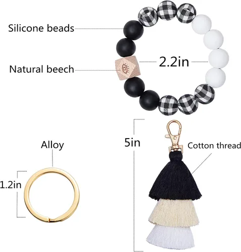 Miniatura 2 de Bisanzoya Beaded Keychain with Tassel, Silicone Key Ring Bracelet, Cute Boho Car Key Chain Wristlet for Women