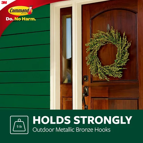 Miniatura 3 de Ganchos Command para exterior grandes de bronce, soporta hasta 5 lb, 3 ganchos y 4 tiras Command, ganchos de pared sin daños para colgar