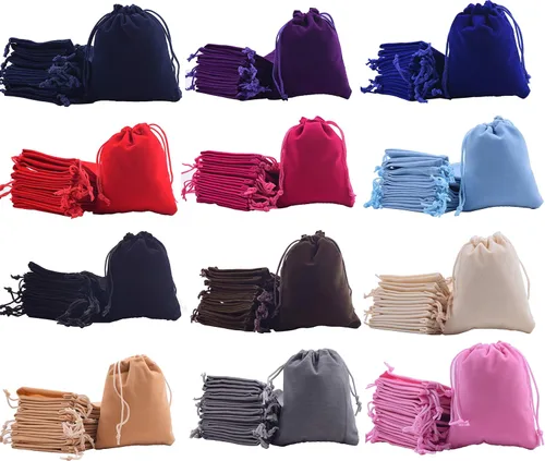 Sansam 48 bolsas pequeñas de 12 colores mezclados con cordones de terciopelo, bolsas de joyería de terciopelo para recuerdos de boda, bolsas de
