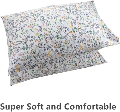 Miniatura 4 de Juego de 2 fundas de almohada de algodón botánico blanco, funda de almohada suave tamaño Queen con cierre envolvente, 20 x 30 pulgadas