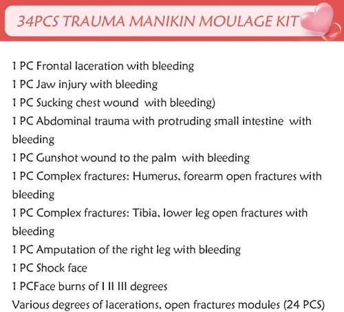 Miniatura 9 de Kit de moldeo de maniquí de trauma, juego de evaluación de trauma, módulo de quemadura/herida para primeros auxilios para el cuidado del trauma