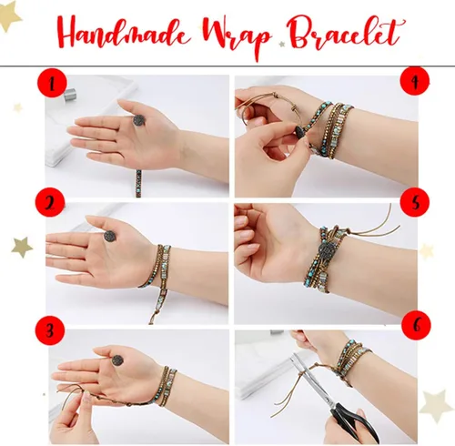 Miniatura 6 de ZOSOJONA Pulseras envolventes para mujer, estilo bohemio, piedra natural, jaspe turquesa, colección de joyas, Ágata