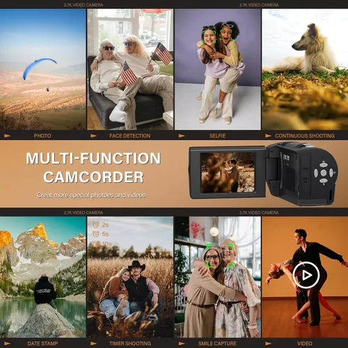Miniatura 6 de Muitune Cámara de video QHD 2.7K 56MP 16X Zoom digital Vlogging Cámara con luz de relleno LED para YouTube, 2.8 pulgadas 270 grados de rotación LCD