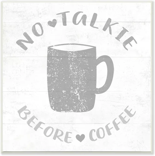 Miniatura 8 de Stupell Industries No Talkie Before Coffee Phrase - Taza de bebida gris enmarcada en negro, 12 x 12, blanco roto
