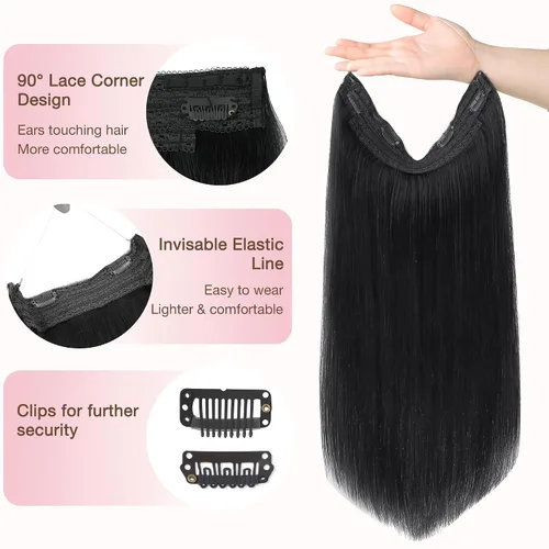 Miniatura 3 de GOO GOO - Extensiones de cabello humano real, de 18 pulgadas y 3.35 onzas, color negro intenso, extensiones invisibles de cabello Remy largo