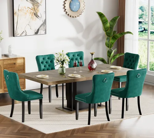 Miniatura 31 de Juego de mesa de comedor extensible de 5 piezas, juego de mesa de comedor extensible de estilo granja para 4, mesa de cocina expandible de madera