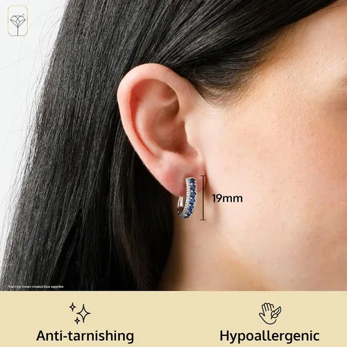 Miniatura 3 de Aretes de aro de plata de ley 925 con gemas para mujer Aretes de piedra de nacimiento redonda simulada para mujer con postes con bisagra Aretes