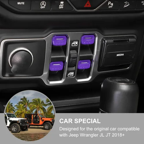 Miniatura 3 de Jimen Compatible con Jeep Wrangler JL JLU 2018-2023 y Jeep Gladiator JT 2020-2023, 4 piezas de cubierta de interruptor de botón de ventana