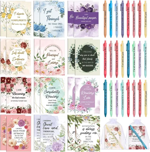 Miniatura 24 de Mooliwe Conjunto de Regalo de Afirmación Positiva de 24 Juegos/48 Piezas, Cuadernos de Gratitud con Bolígrafos, Bolsas Pequeñas, Blocs de Notas