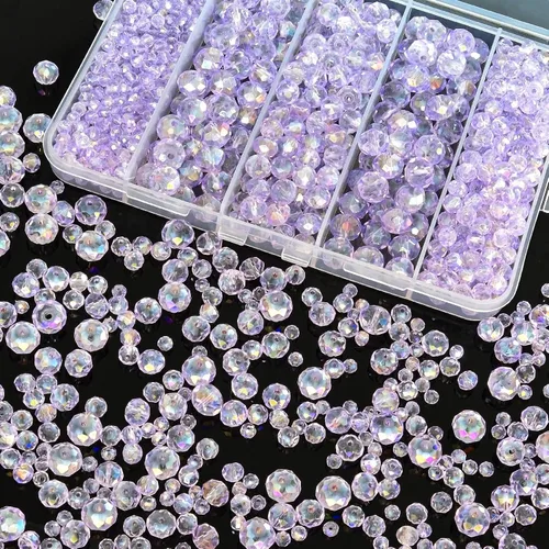 Miniatura 38 de 800 cuentas redondas de cristal de 0.236/0.396/0.394 pulgadas para joyas de bricolaje, ideales para pulseras, collares, colgantes y proyectos