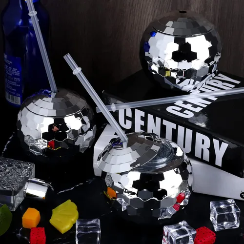 Miniatura 5 de Breroa 8 tazas de bebidas de bola de disco de los años 70 con tapa y pajita, tazas de fiesta de discoteca de 20 onzas, tazas de cóctel de discoteca