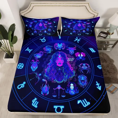 Miniatura 13 de Erosebridal Piscis - Juego de sábanas bajeras tamaño individual, diseño de constelación 3D, juego de sábanas moradas de galaxia para niños, jóvenes