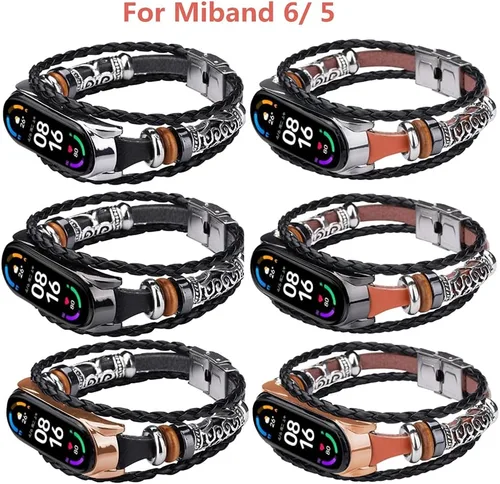 Miniatura 5 de Mi Band 6 - Correa de repuesto de cuerda trenzada retro con hebilla de metal, elemento de cuentas, pulsera ajustable para bricolaje, accesorios