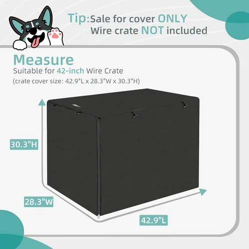 Miniatura 2 de Seiyierr Funda para Jaula de Perro para Jaula Grande de Alambre para Perros de 42", Perrera para Cachorros con Puerta Doble, Cubierta Ligera de Negro