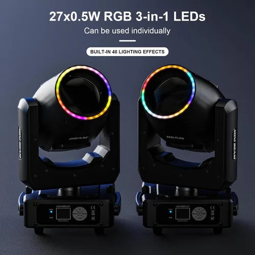 Miniatura 3 de 350W 7R Luz de haz con cabeza móvil y tira LED RGB, control DMX512, sonido activado, efecto de prisma, niebla, arcoíris, 48 prismas y 14 gobos, 14