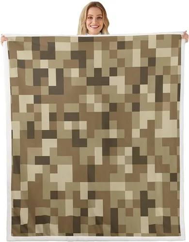Miniatura 17 de Manfei Miner Style Grid Throw Blanket Green Pixel Shade Plaid Fleece Blanket Modern Geometric Games Cozy Throws for Bed Couch Sofa,Kids Boys Girls