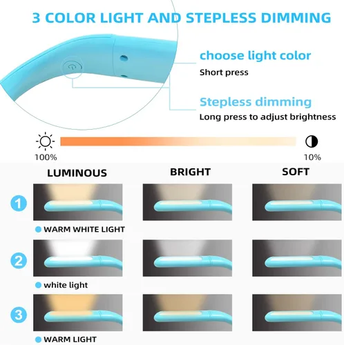Miniatura 2 de Luz LED para el cuello con brillo ajustable, luces de libro para leer en la cama, 3 modos de color, diseño de brazo flexible para leer, reparar, Azul