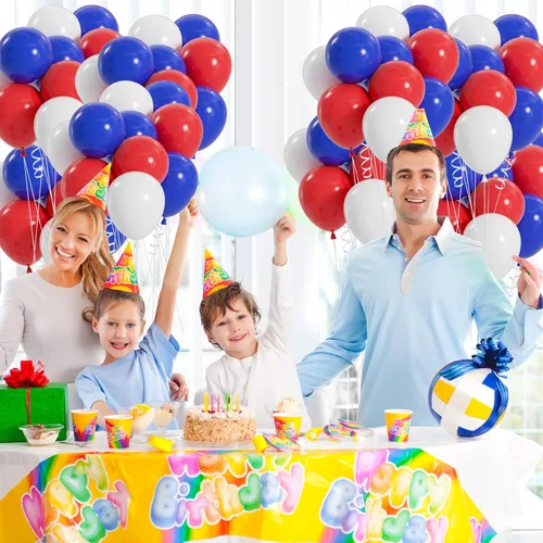 Miniatura 5 de 100 globos rojos, blancos y azules, globos patrióticos del Día de la Independencia de 12 pulgadas para graduación, 4 de julio, fiesta de cumpleaños
