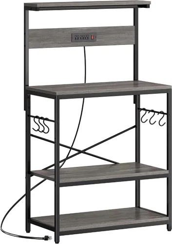 Miniatura 13 de SUPERJARE - Estante para panaderos con tomas de corriente, soporte para microondas de 39.4 x 14.3 pulgadas, estante de almacenamiento con estante