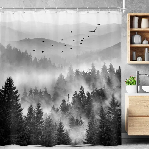 Miniatura 9 de Riyidecor - Cortina de ducha para baño pequeño de montaña, 36 pulgadas de ancho x 72 pulgadas de alto, verde, para RV, temática rústica, naturaleza