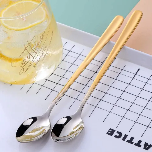 Miniatura 4 de YDware - Juego de cucharas de té helado de mango largo, cucharas doradas de cambio gradual de 7.87 pulgadas, cucharas de cóctel de acero inoxidable