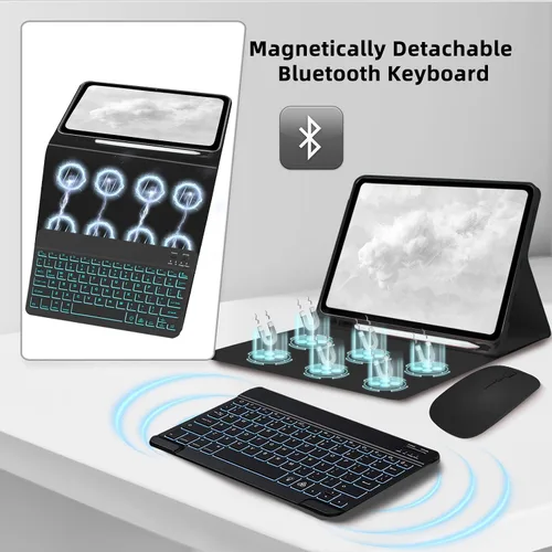 Miniatura 7 de Funda de teclado para Samsung Galaxy Tab A8 10.5 pulgadas - 7 colores retroiluminados cubierta de teclado y mouse (negro)