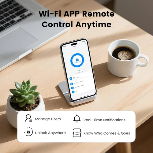Miniatura 4 de Lockzo Cerradura de puerta inteligente con asa, juego de cerrojo de puerta de entrada sin llave, cerradura inteligente WiFi integrada para parte