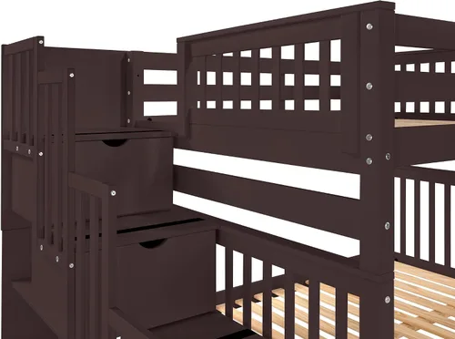 Miniatura 6 de Bedz King Literas de escalera de tamaño matrimonial con 4 cajones en los escalones y un nido completo, color cereza oscuro