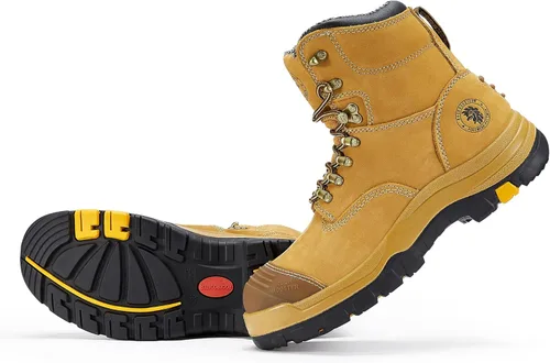 Miniatura 9 de ROCKROOSTER Botas de trabajo para hombre, 7 pulgadas, puntera de acero, cremallera lateral, zapatos de cuero, control estático, transpirables