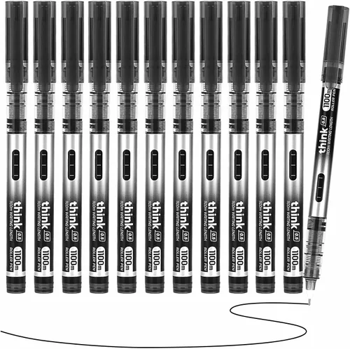 12 bolígrafos líquidos de punta fina de punta fina, bolígrafos de tinta negra de 0.020 in, bolígrafos de punta ultra fina, escritura suave para