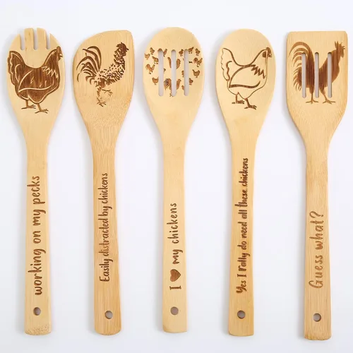 Miniatura 12 de Mercancía del programa de TV Friends - Juego de 5 cucharas espátula de madera para utensilios de cocina, decoraciones para fiestas de Friendsgiving